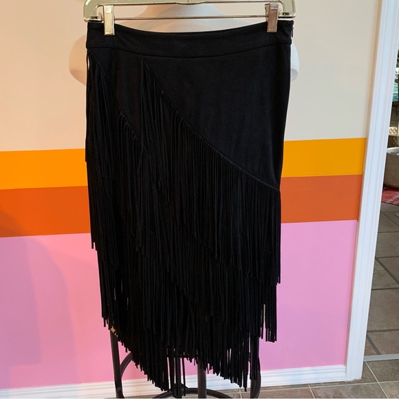 Zara Faux Suede Asymmetrical Fringe Skirt - Picture 7 of 9